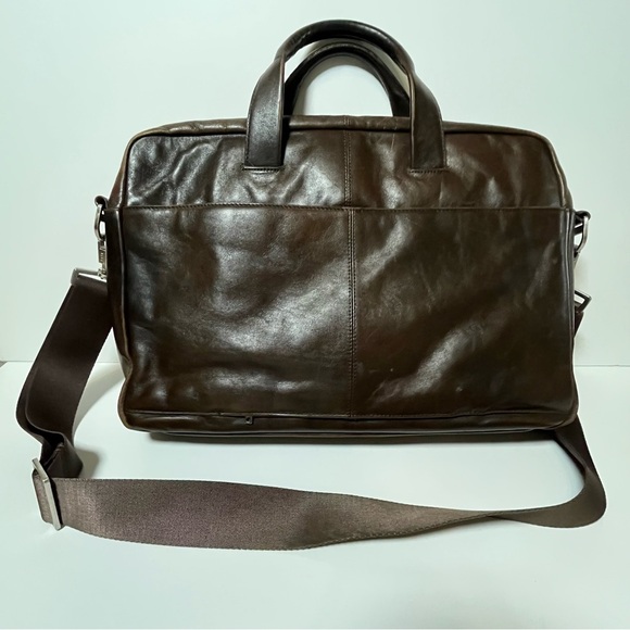 Knomo London Brown Leather 17”x 12" Professional Laptop/Briefcase Work Office - Picture 3 of 8